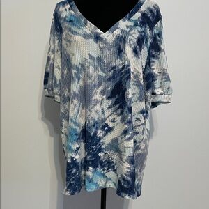 Bibi Blue Tie-Dye V-Neck Top